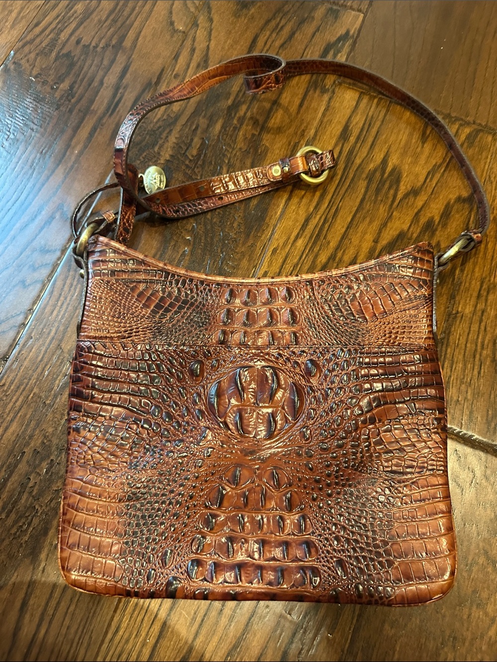 Brahmin Cognac Embossed Croc Leather Crossbody - Picture 3 of 7